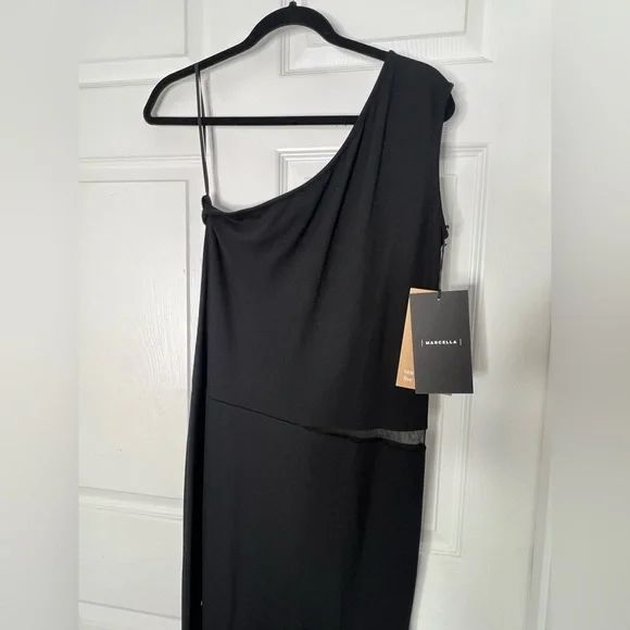 NWT Marcella Elegant Black One-Shoulder Maxi Dress Sz L Cocktail Evening Party - Picture 12 of 14